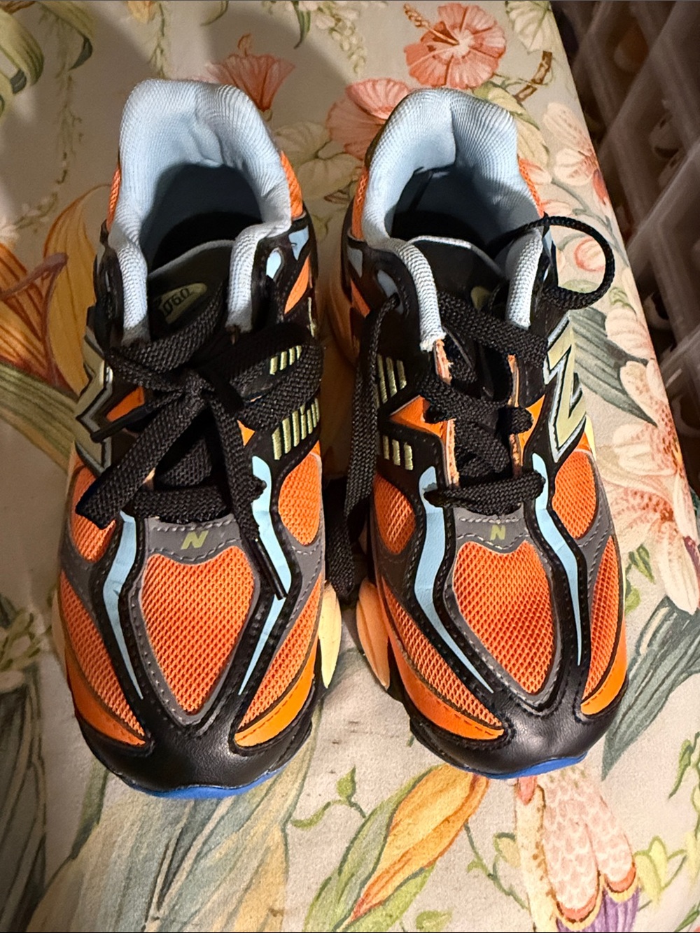 New Balance Kids Orange, Black and Light Blue Athletic Sneakers